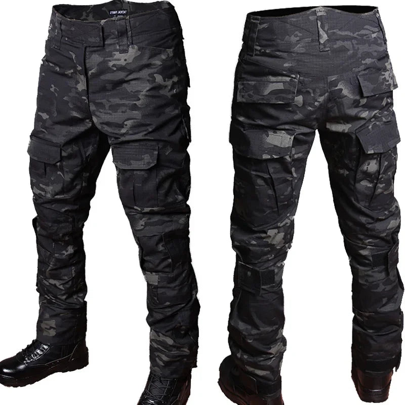 Tactical Military Camo Pants Men Multi Pockets Cargo Trousers with Protective Knee Pads for Hunting Airsoft Wargame