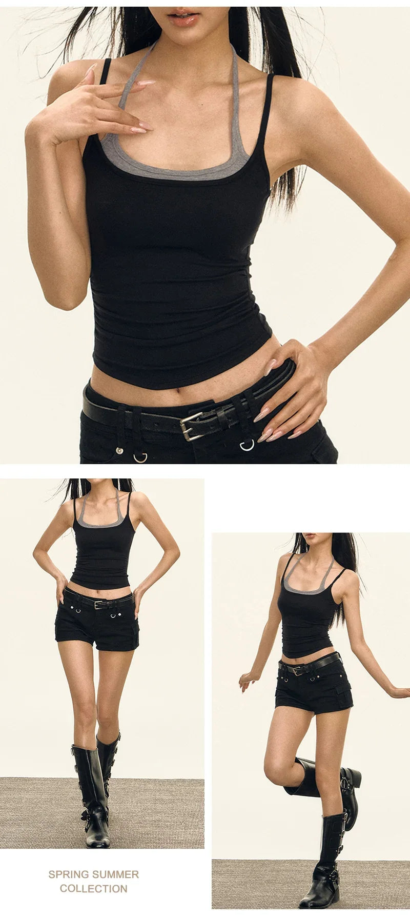 Summer Fashion Women's Splicing Halter Top Sexy Bandage Sleeveless Tank Tops Girls Knitted Camisoles Ropa De Mujer