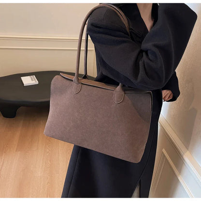 Classic Faux Suede Handbags Women England Style Elegant Shoulder Bags Big Solid Designer Casual Totes Lady Retro Female Packages