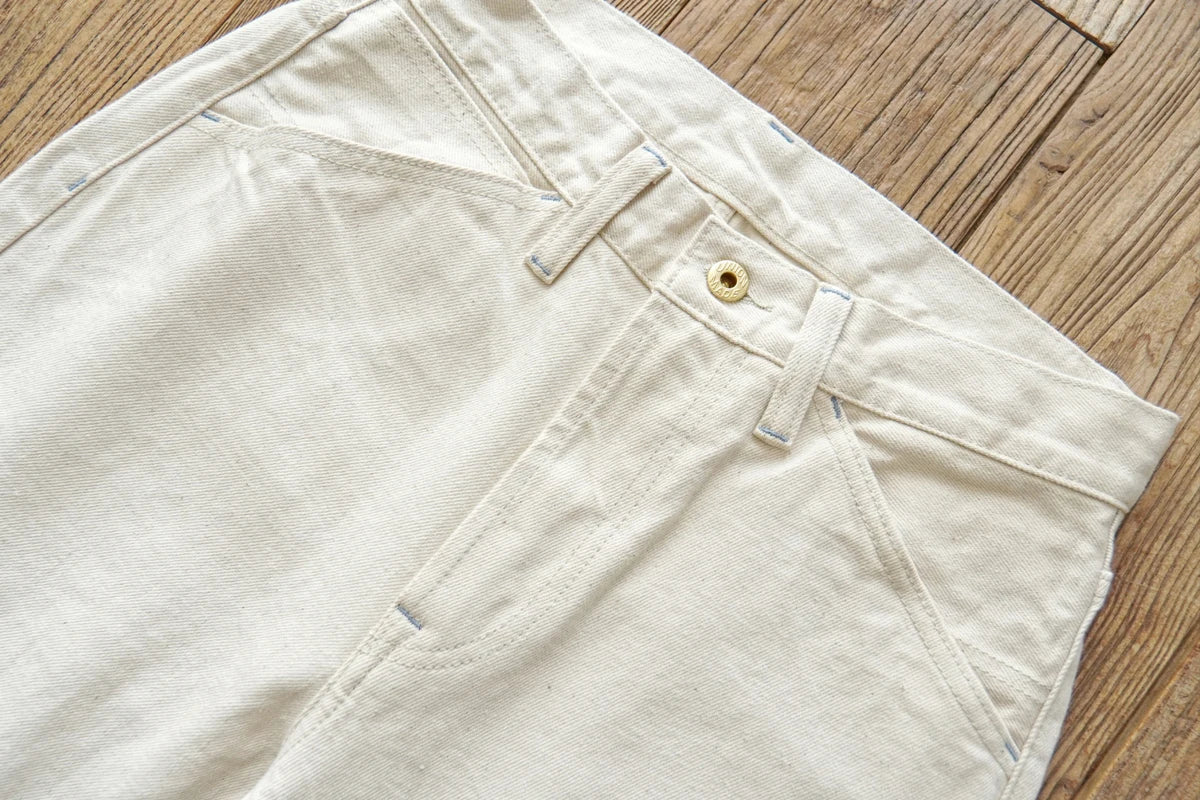 Mens Jeans Selvedge Denim White Jeans Regular Fit hight Rise  14 Oz One Wash