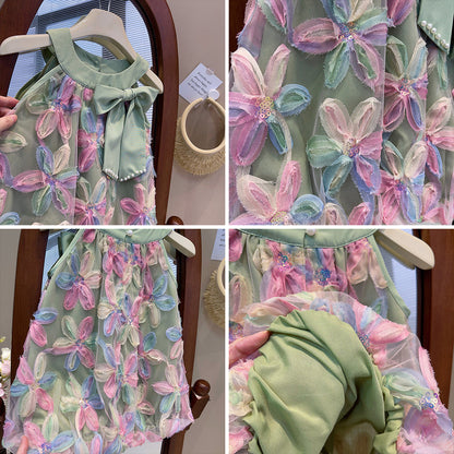 Bear Leader Girl Dress 2025 Summer New Girl Dress Princess Dress Little Girl Fashion Colorful Flower Yarn Dresses Kid Clothes