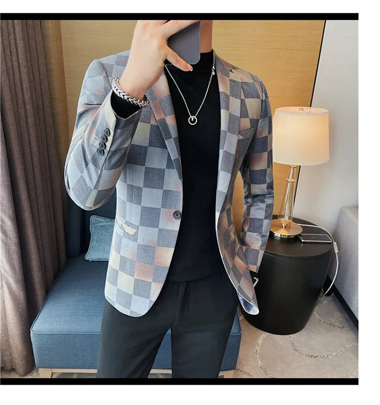 British Style Luxury Plaid Suit Jacket 2025 Spring New Men High-end Business Slim Blazers Groom Wedding Social Party Dress Coats