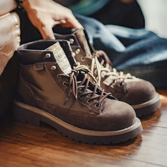 Maden Men's Vintage Splice Suede Work Boots Chunky Sole Round Toe Combat Boots Lace-Up Ankle Boots for Desert Hiking & Casual