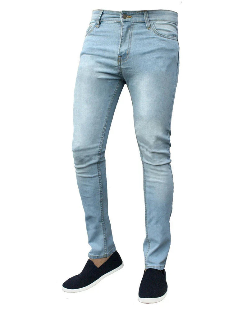 New High Quality Classic Style Slim Jeans Pants for Men Street Pants Male Stretch Denim Trousers Light Blue Skinny  Pencil Pants