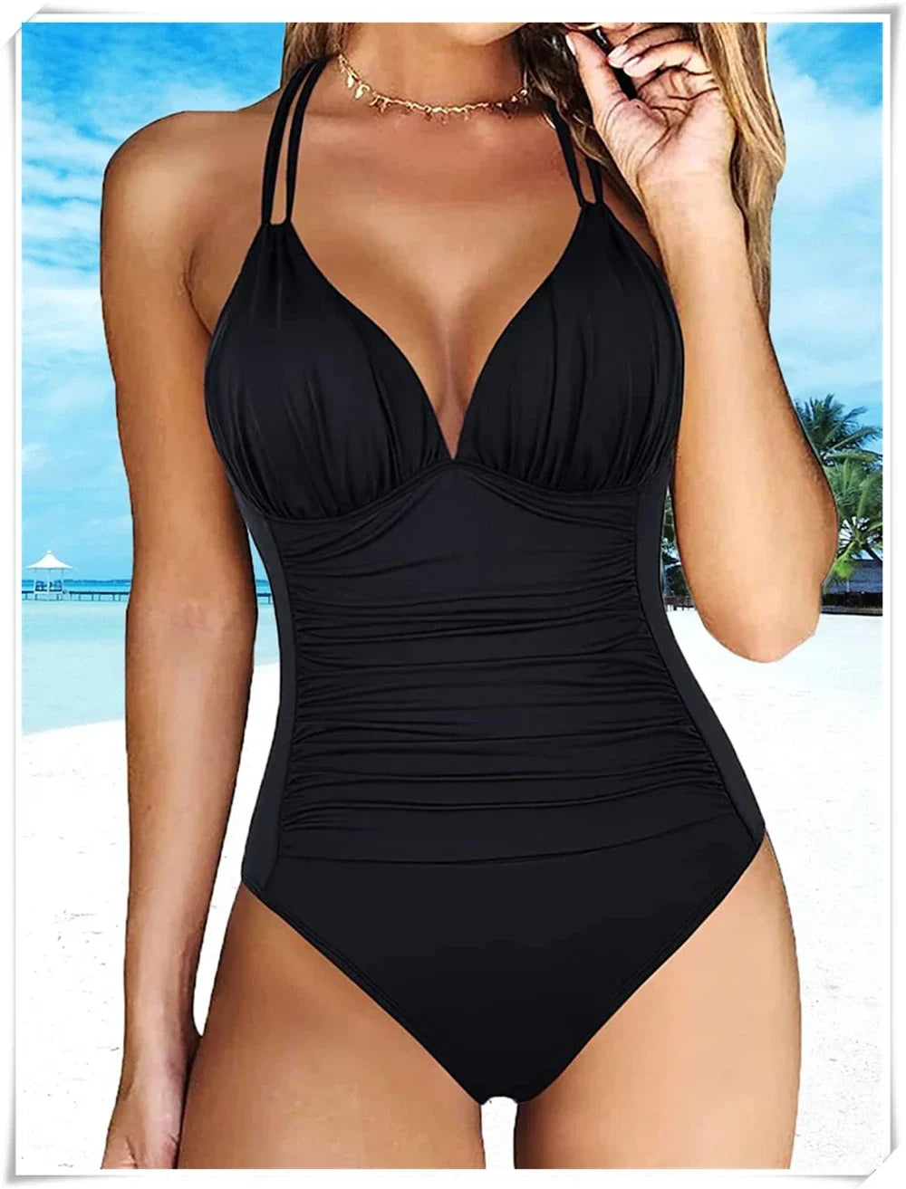 Ruched Wrinkled One Piece Swimsuit Women Swimwear Female Monokini Backless Swimsuits 2025 Bathing Suit Swim Beach Wear Bodysuit