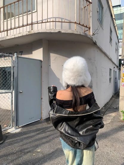 Korean Ins Imitation Mink Plush Hat Winter Women Ear Protection Bomber Hats Fashion Warm Fluffy Faux Fur Ski Beanies Y2k Gift