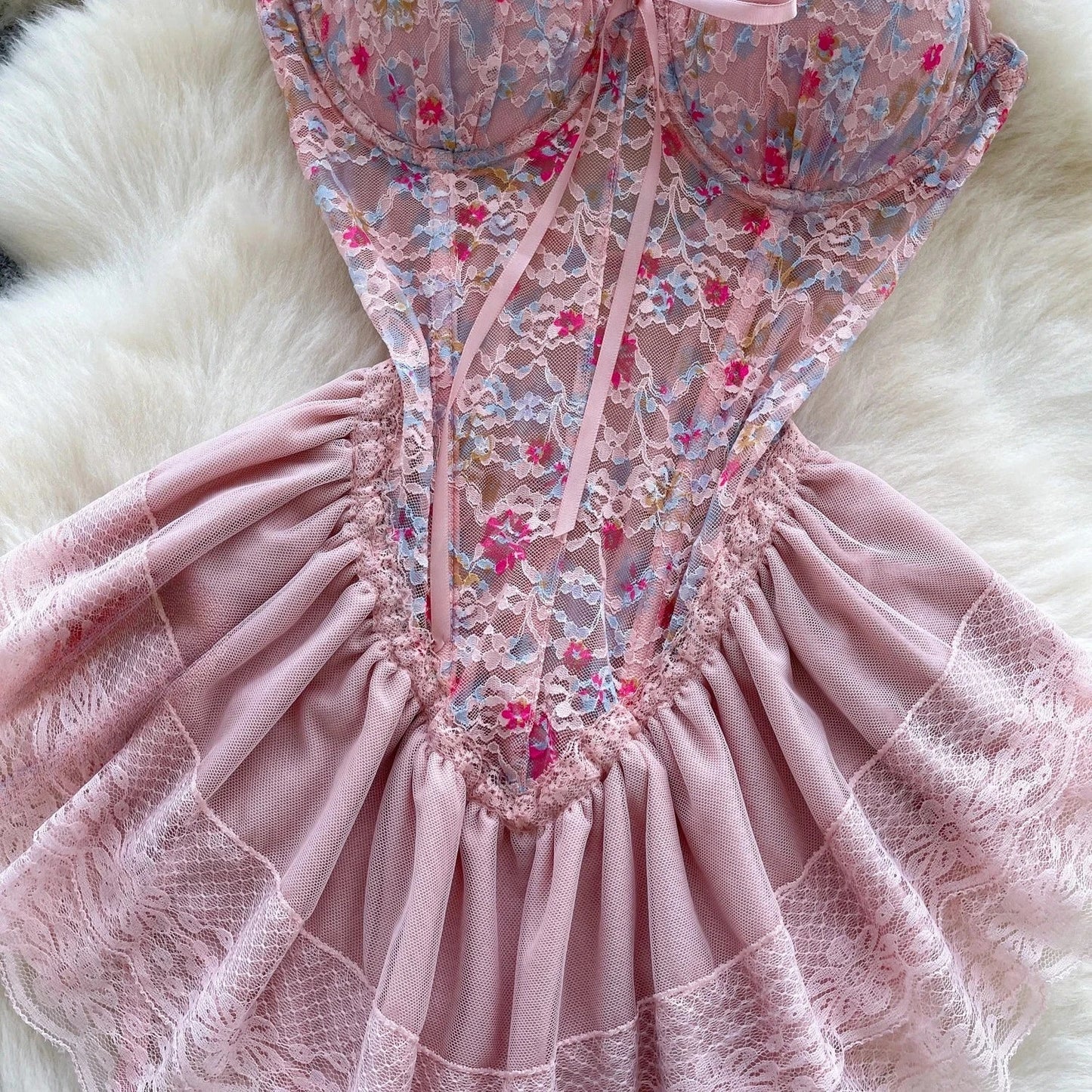 Woman Fashion Sexy Strap Dress New Sleeveless Slim Floral Print Mini Dress Comfortable Breathable Mesh Lace Mini Dress