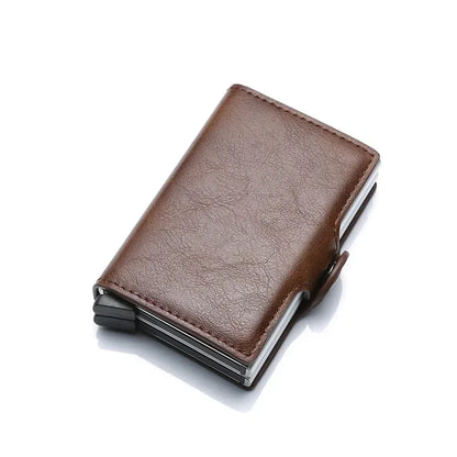 DIENQI-Carbon Credit Card Holder Men Wallet RFID PU Leather Metal Hasp Wallet Male Purse Minimalist Gifts for Men Carteiras