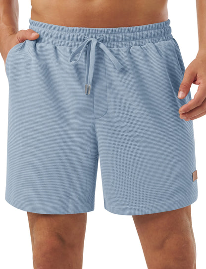 Men's Casual Waflle Shorts Knit 5'' Elastic Waist Drawstring Summer Beach Shorts Lightweight Breathable Streetwear 2026