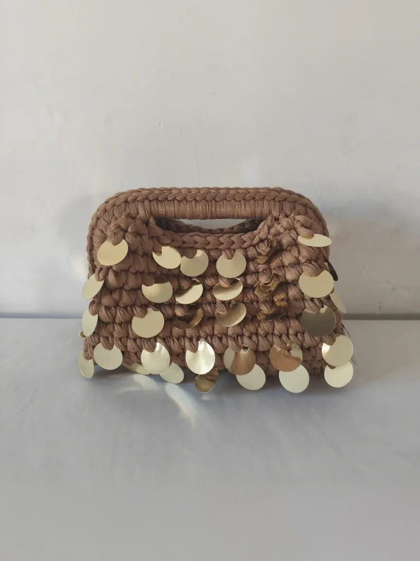 Yingzi Small Sequin Crochet Cluth Bag with Shine Paillettes Handmade Evening Bag Makeup Bag