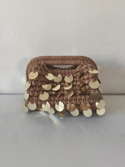 Yingzi Small Sequin Crochet Cluth Bag with Shine Paillettes Handmade Evening Bag Makeup Bag