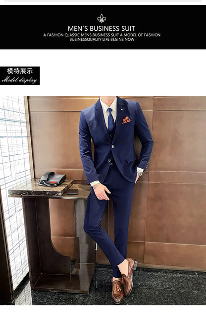 Men's Large Size Three-Piece Suit Set - High-Quality Solid Color Fashion Business Professional Suit with Vest And Trousers