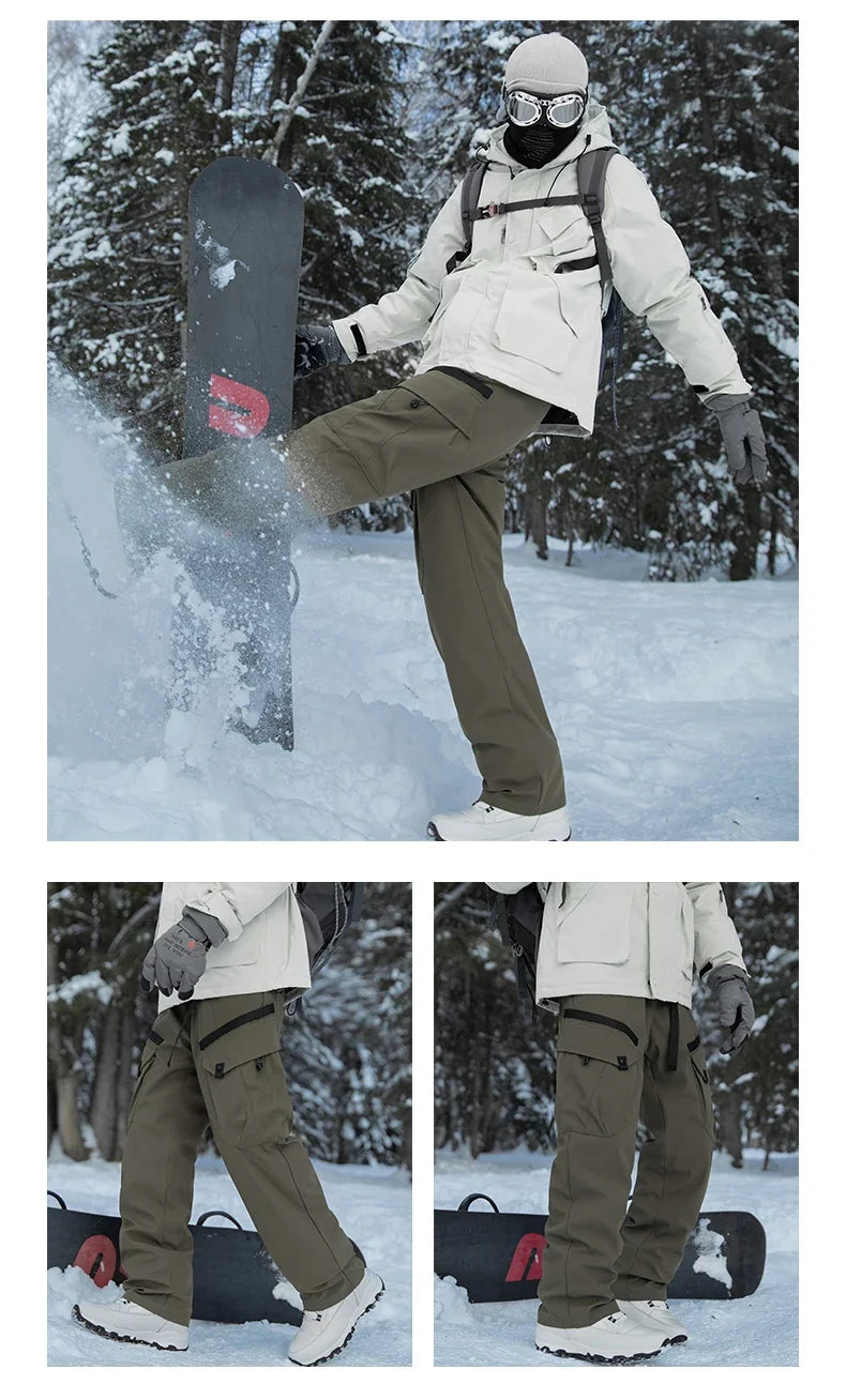 Winter Three-Tn-One Down Hiking Pants Men Windproof Waterproof Antifouling 90 White Duck Down Removable Liner Outdoor Sport Pant