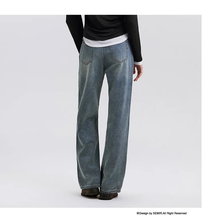 Jeans Women Heightening Pure Cotton Long Trousers Autumn 2024 New Flesh-hiding Wide-leg Trousers