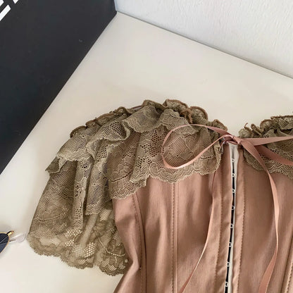 Feminine Lace Corset Tops Off Shoulder Lace Up Splice Summer 2026 Tank Top French Style Court Versatile Sensual Camis
