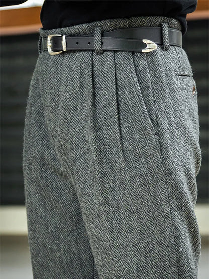 American Vintage Hollywood Waist Wool Tweed Casual Pants Hollywood Classic Loose Straight Leg Pants