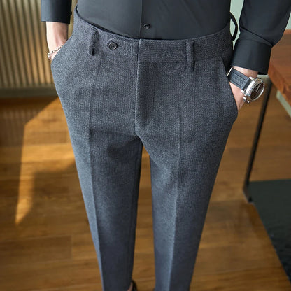 Autumn Winter Men Thick Woolen Cloth Suit Pants Korean Style Fashion Business Casual Male Straight Warm Formal Trousers 28-38