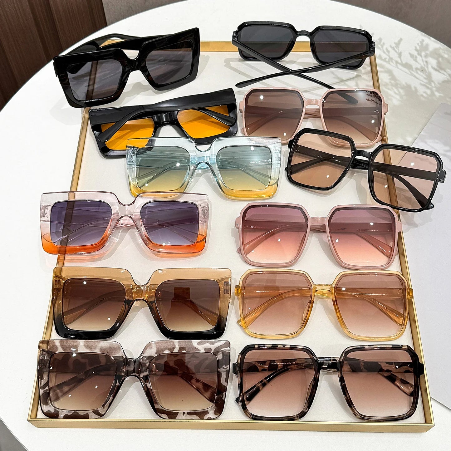 12Pcs Fashionable Oversized Square Frame Glasses Set, Classic Trendy Color Combinations, Stylish Outfits, Daily Life