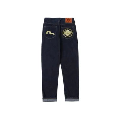 Japanese Handmade Embroidered Jeans Men's Pure Cotton Straight Tube Hip-Hop Popular Slim Red Ears Show Thin Trousers Devil