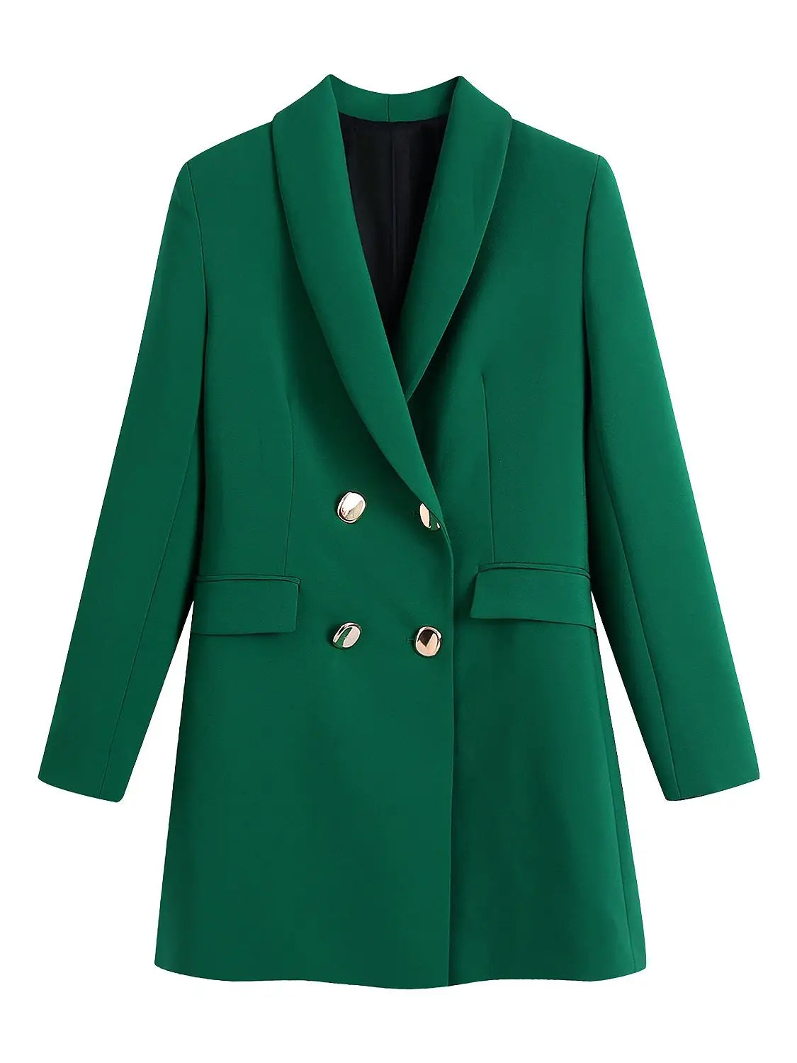2023 Fashion Vintage Stylish Green Oversized Long Women Blazer Office Lady Pocket Fashion Autumn Jacket Female Bussiness