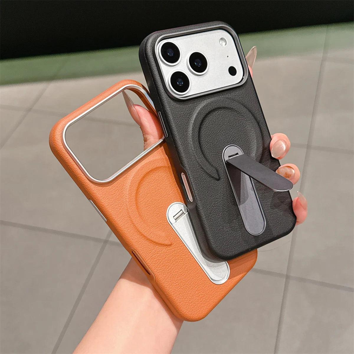 Stand Holder Magnetic Leather Phone Case for IPhone 17 16 15 14 13 Pro Max for Magsafe Wireless Charge Shockproof Cover