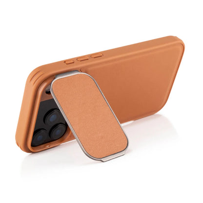 Metal Flip Bracket Protection Camera Lens Shockproof Leather Phone Case For iPhone 17 Pro Max 15 16 Pro Max Bumper Back Cover