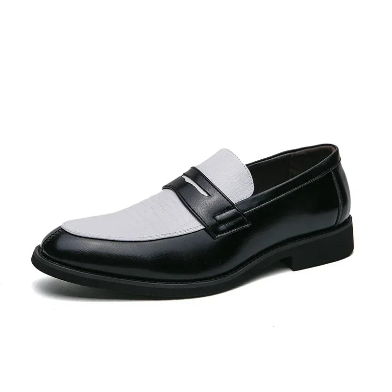 Fashion Color Mixed Mens Party Loafers Black White Business Leather Shoes Luxury Goods Summer New Coffee White Slip-On Shoes