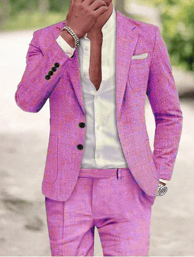 2 Pieces Linen Men Suits for Summer Beach Notch Lapel Slim Fit Two Buttons Groom Tuxedo Sets Blazer with Pants Custom Made