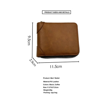 Men’s Leather Zipper Wallet Large Capacity Multi-card Holder Wallets Coin Cash Purse with ID Window
