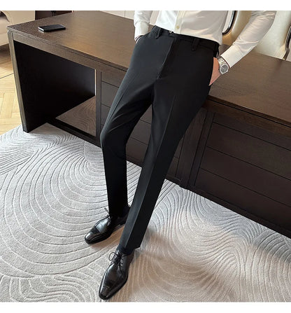 New Men Casual Solid Color Suit Pants Fashion Men Slim Fit Business Social Dress Pants Formal Wedding Social Party Male Trousers