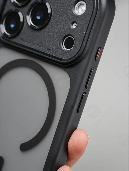 جراب خلفي برتقالي غير لامع ومقاوم للصدمات مع إطار عدسة كاميرا Magsafe قابل للفصل لهاتف iPhone 17Pro 17 Pro Max وزر الكاميرا