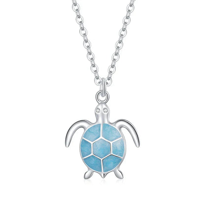 925 Sterling Silver Sky Blue Enamel Turtle Pendant Necklace Cute Animal Adjustable Necklace for Women Fine Jewelry SCN446