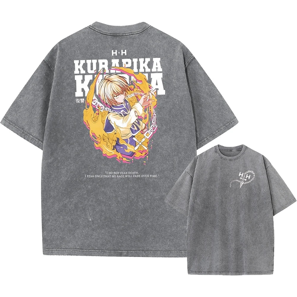 Anime Hunter X Hunter Hisoka And Chrollo Logo Washed Graphic TShirt Men Vintage T-Shirts Casual Cotton Streetwear Harajuku Top