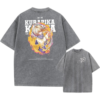 Anime Hunter X Hunter Hisoka And Chrollo Logo Washed Graphic TShirt Men Vintage T-Shirts Casual Cotton Streetwear Harajuku Top