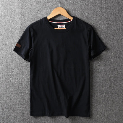 Summer New American Retro Short-sleeved O-neck Solid Color T-shirt Men's Fashion Simple 100% Cotton Washed Casual Sport Tops