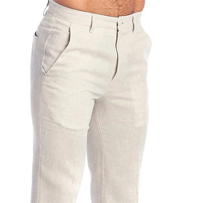 Men's Clothing Linen Slant Pocket Straight Solid Color Comfortable Breathable Daily Casual Pants