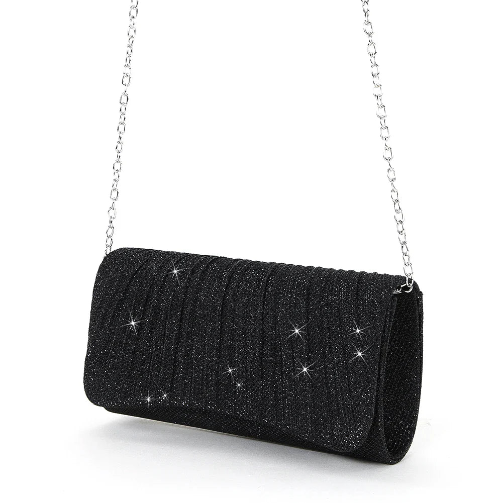 Women Shiny Crossbody Bag Elegant Sparkle Shoulder Bags Clutch Bag Fashion Chain Tote Handbag Ladies Chic Evening Wedding Clutch