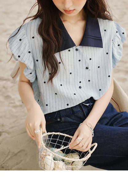 Summer Office Lady Blouses Women 2025 Short Sleeve Turn-down Collar Polka Dot Shirts Female Fashion Slim Tops MXE31C0776