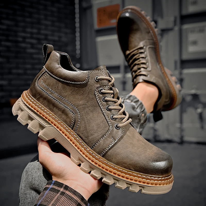 Genuine Leather Men Boots Cow Leather Upper Durable Sole Lace up Autumn Winter Boots Fur Daily Leisure Outdoor Shoes For Man New