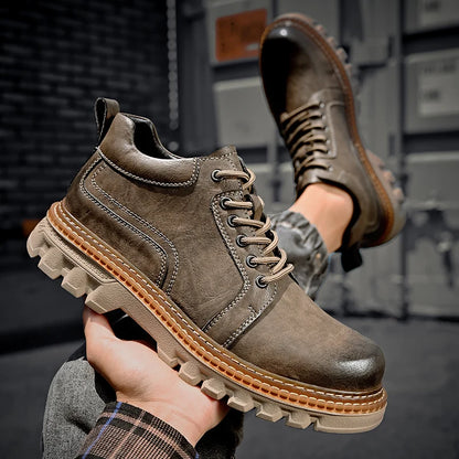 Genuine Leather Men Boots Cow Leather Upper Durable Sole Lace up Autumn Winter Boots Fur Daily Leisure Outdoor Shoes For Man New