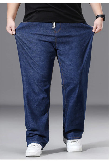 8XL Plus Size Jeans Men Solid Color Denim Pants Male Fashion Casual Baggy Jeans Elastic Waist Straight Pants