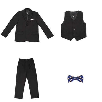 Boys Dark Green Formal Wedding Party Suit Children Blazer Vest Pants Tie 4 PCS Tuxedo Kids Performance Photography Dress Costume