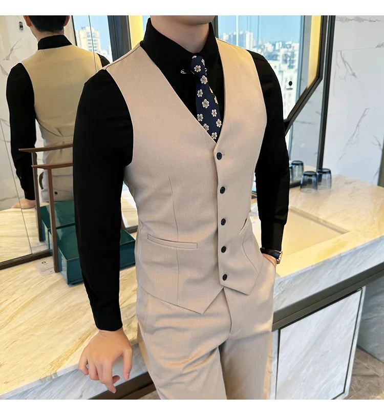 ( Vest + Pants) Men Luxury High Quality Business Suit Vest 2 pieces Formal Groom Wedding Dress Vest Set Fashion Club Clothing