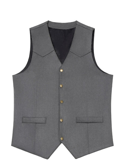 Mens Solid Suit Vests Slim Fit Classic V Neck Metal Buttons Suede Vest for Men Business Professional Smart Casual Waistcoat