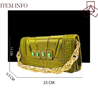 New Italian Olive Pumps and Bag for Party 2024 INS Style Pointed-Toe Rhinestone Elegant Low Heels Wedge for Wome