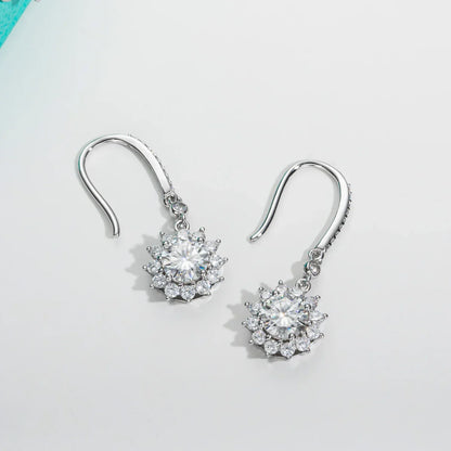 1 Carat Sunflower D Color Moissanite Drop Earrings 925 Sterling Silve Flower Hook Earrings for Woman Gifts Wholesale