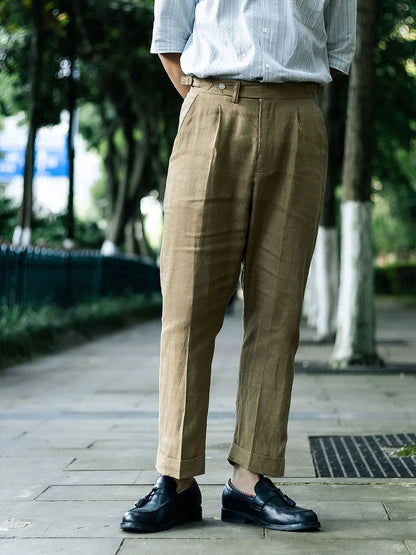 Spring and summer new khaki pure linen casual nine-minute pants Slim pants pants customization