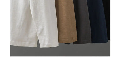 320G Heavyweight 100% Cotton Henley Neck T Shirt for Men Long-Sleeved Spring Autumn Casual Tops Solid Color Undershirts
