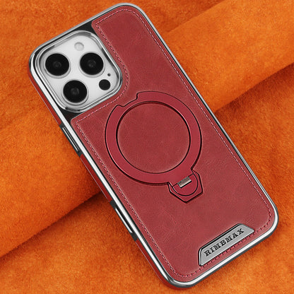 360 Rotating Bracket Luxury Magnetic Leather Phone Case For iPhone 16 17 Pro Max 15 14 13 12 Magsafe Wireless Charging Cover