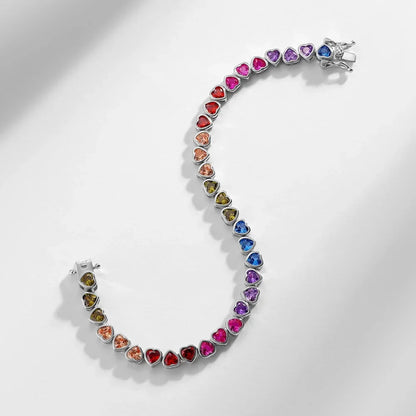 925 Sterling Silver Tennis Bracelet Colorful Rainbow CZ Heart Shaped Zircon Bracelet For Women Fine Jewelry Wholesale